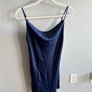 Urban Outfitters Cowl Neck Satin Slip Dress - Navy Blue